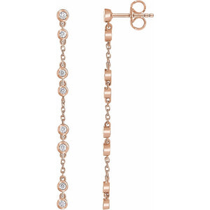 1/3 Ct Natural Bezel Set Diamond Chain Earrings In Solid 14K Rose Gold