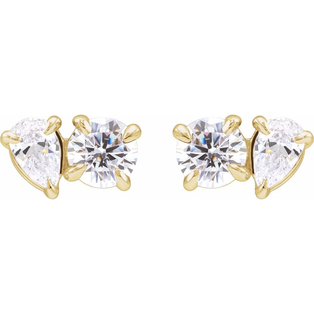 1 1/6 Ct Lab-Grown Diamond Two-Stone Stud Earrings In Solid 14K Yellow Gold