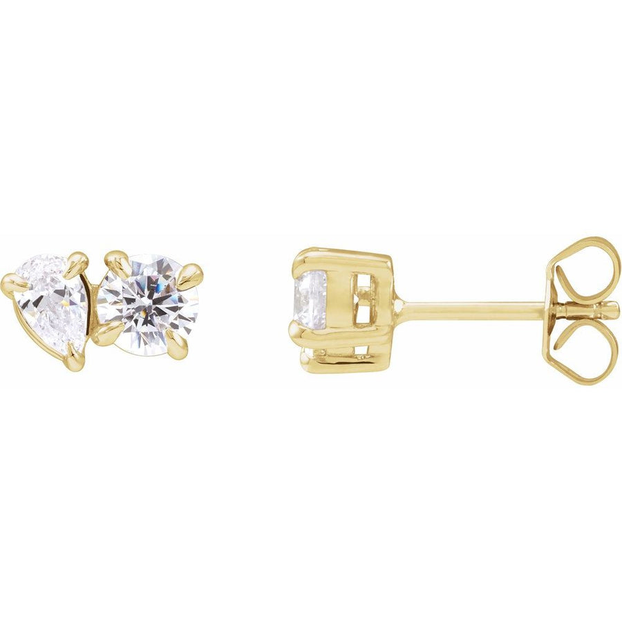 1 1/6 Ct Lab-Grown Diamond Two-Stone Stud Earrings In Solid 14K Yellow Gold