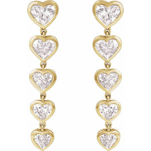 2 3/4 Ct Lab-Grown Diamond Dangle Heart Earrings In Solid 14K Yellow Gold