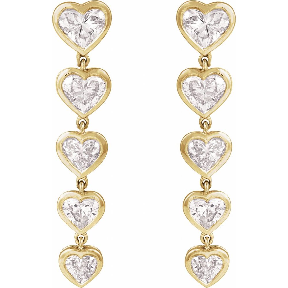 2 3/4 Ct Lab-Grown Diamond Dangle Heart Earrings In Solid 14K Yellow Gold