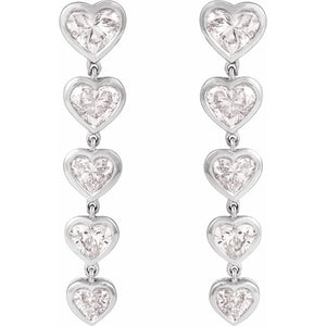 2 3/4 Ct Lab-Grown Diamond Dangle Heart Earrings In Solid 14K White Gold