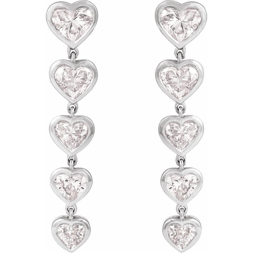 2 3/4 Ct Lab-Grown Diamond Dangle Heart Earrings In Solid 14K White Gold