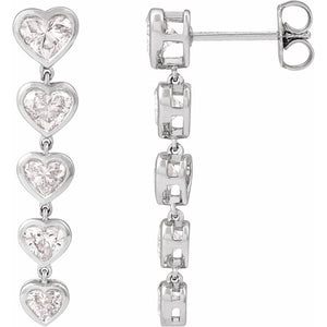 2 3/4 Ct Lab-Grown Diamond Dangle Heart Earrings In Solid 14K White Gold