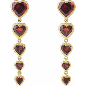 Natural Mozambique Garnet Dangle Heart Earrings In Solid 14K Yellow Gold