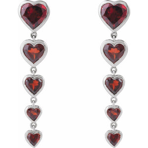 Natural Mozambique Garnet Dangle Heart Earrings In Solid 14K White Gold