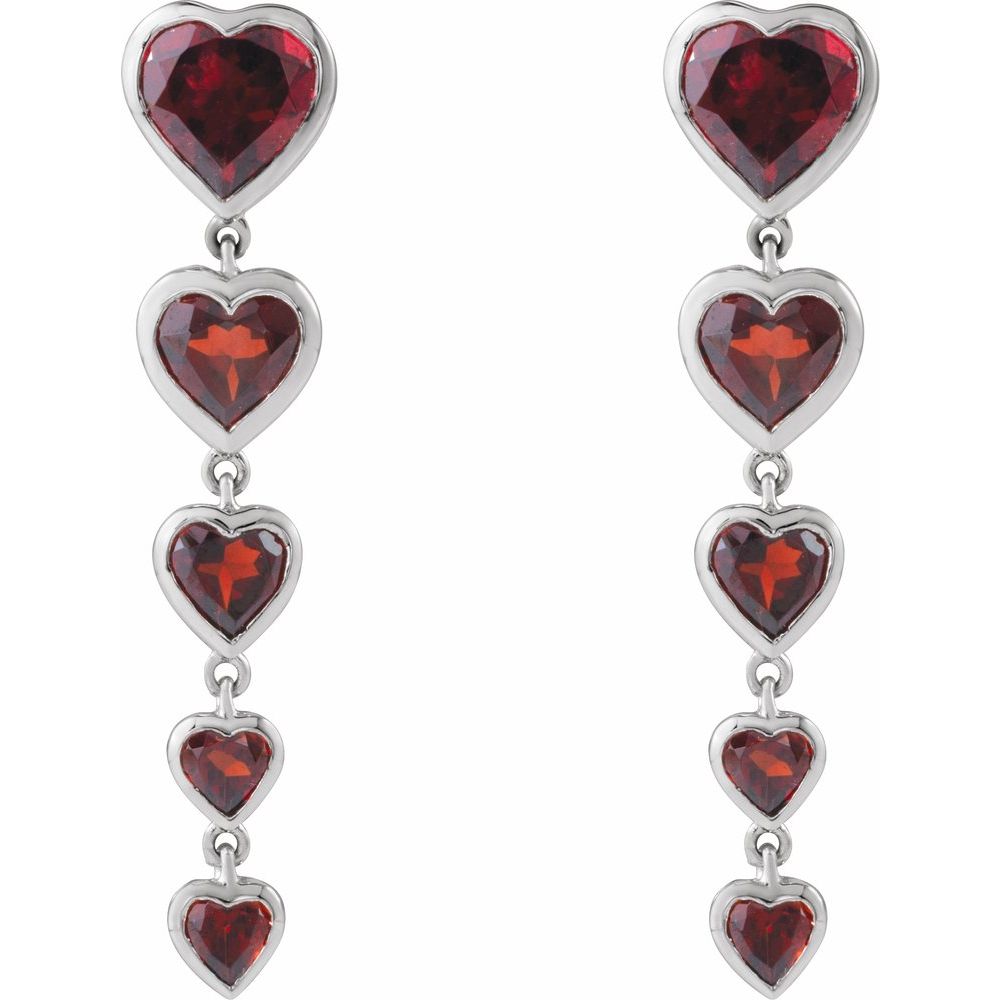 Natural Mozambique Garnet Dangle Heart Earrings In Solid 14K White Gold