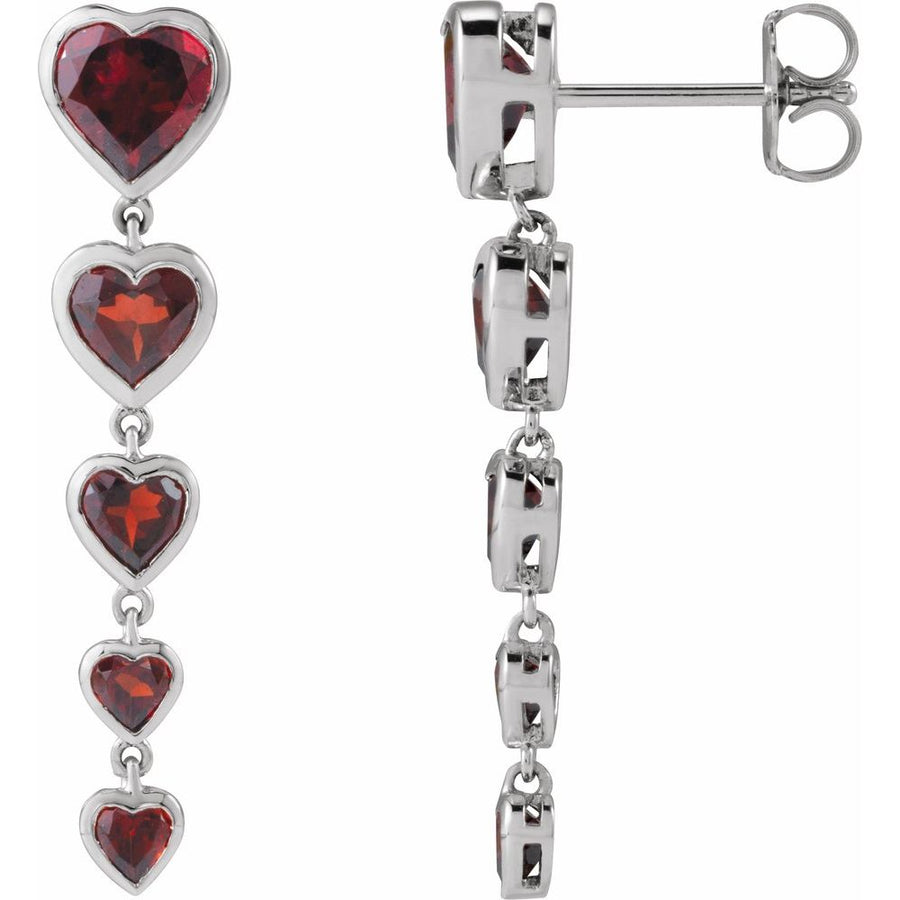 Natural Mozambique Garnet Dangle Heart Earrings In Solid 14K White Gold