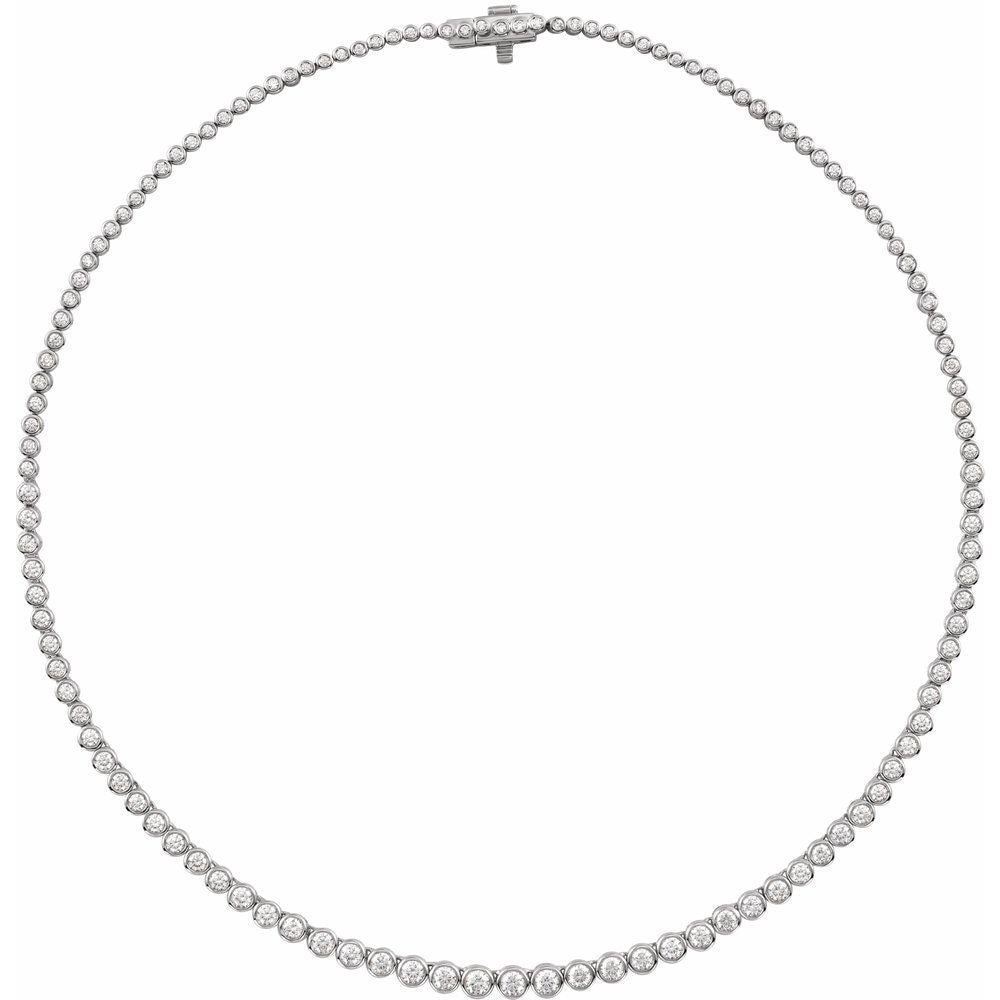 Endless Diamonds 5 And 1/5 Ct Bezel-Set Graduated Lab-Grown Round Diamond Line Necklace In Solid 14K White Gold