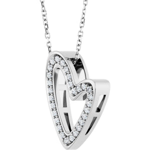 1/5 Ct Natural Diamond Dangling Heart Slide Necklace | Pendant In Solid 14K Yellow Gold