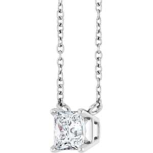 Princess Cut 1/2 Ct Natural Diamond Solitaire Pendant In 14K White Gold