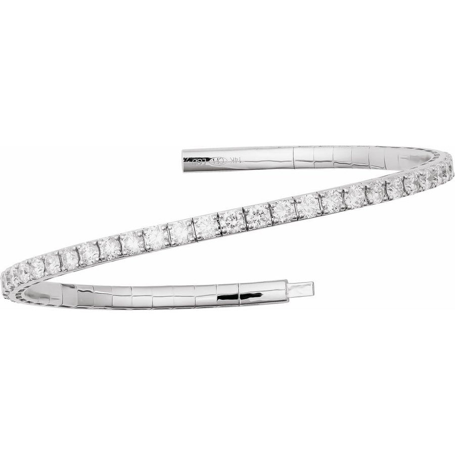 Flexible Lab-Grown Diamond Solid 14K White Gold Bangle Bracelet