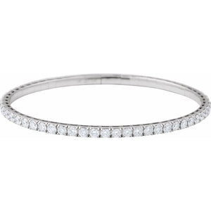 Flexible Lab-Grown Diamond Solid 14K White Gold Bangle Bracelet