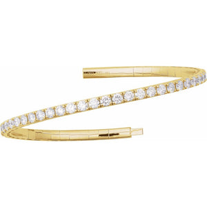 Flexible Lab-Grown Diamond Solid 14K Yellow Gold Bangle Bracelet