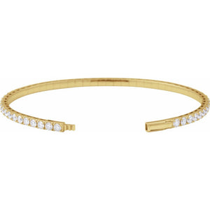 Flexible Lab-Grown Diamond Solid 14K Yellow Gold Bangle Bracelet