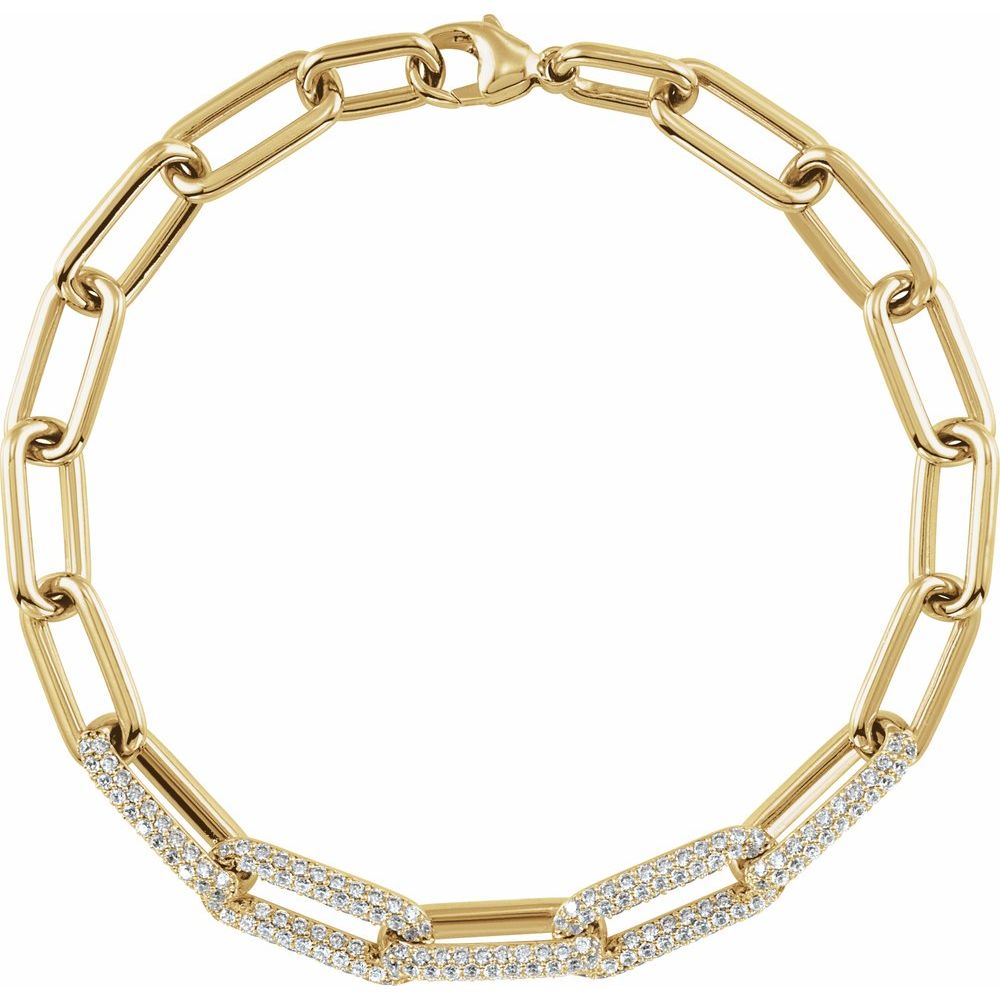 1 1/2 Ct Lab-Grown Diamond Paperclip-Style 7" Bracelet In Solid 14K Yellow Gold