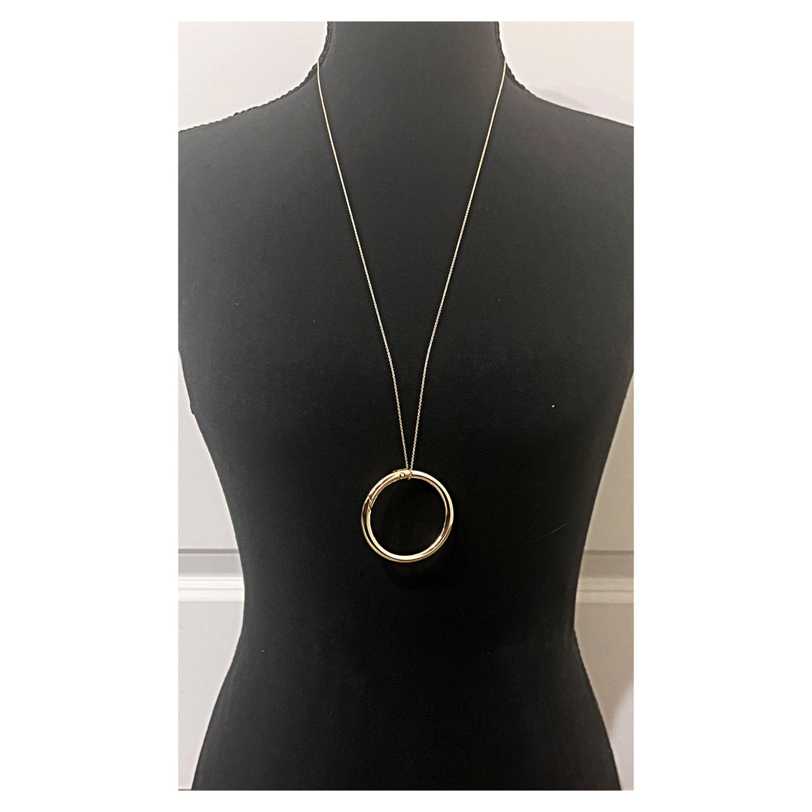 The Rond Point Long 24 Inch Circle Statement Necklace In 14K Yellow Gold-Filled