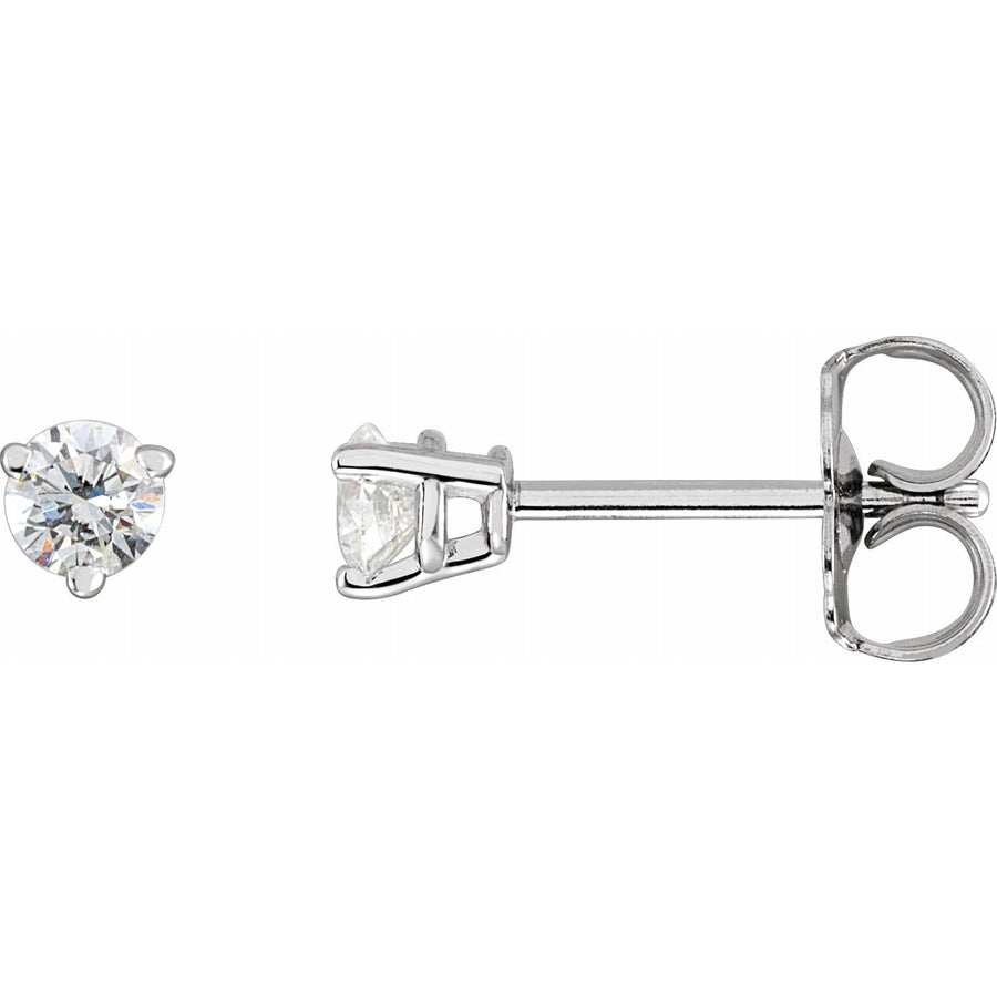 14K White Gold 3 Prong Natural White Diamond Stud Earrings