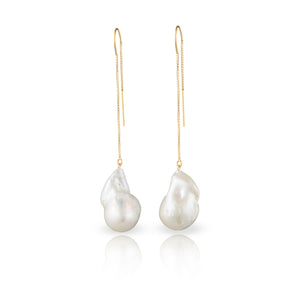 Large White Baroque Freshwater Pearl Threader Earrings In 14-Karat Gold Filled