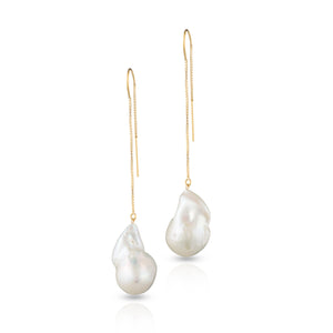 Large White Baroque Freshwater Pearl Threader Earrings In 14-Karat Gold Filled