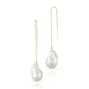 Large White Baroque Freshwater Pearl Threader Earrings In 14-Karat Gold Filled