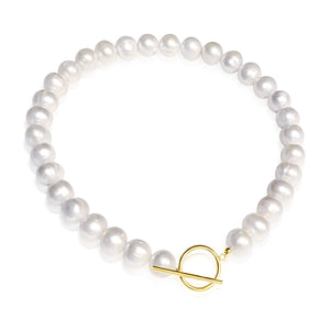 La Rotonde Large Round White Freshwater Pearl Toggle Collar Necklace